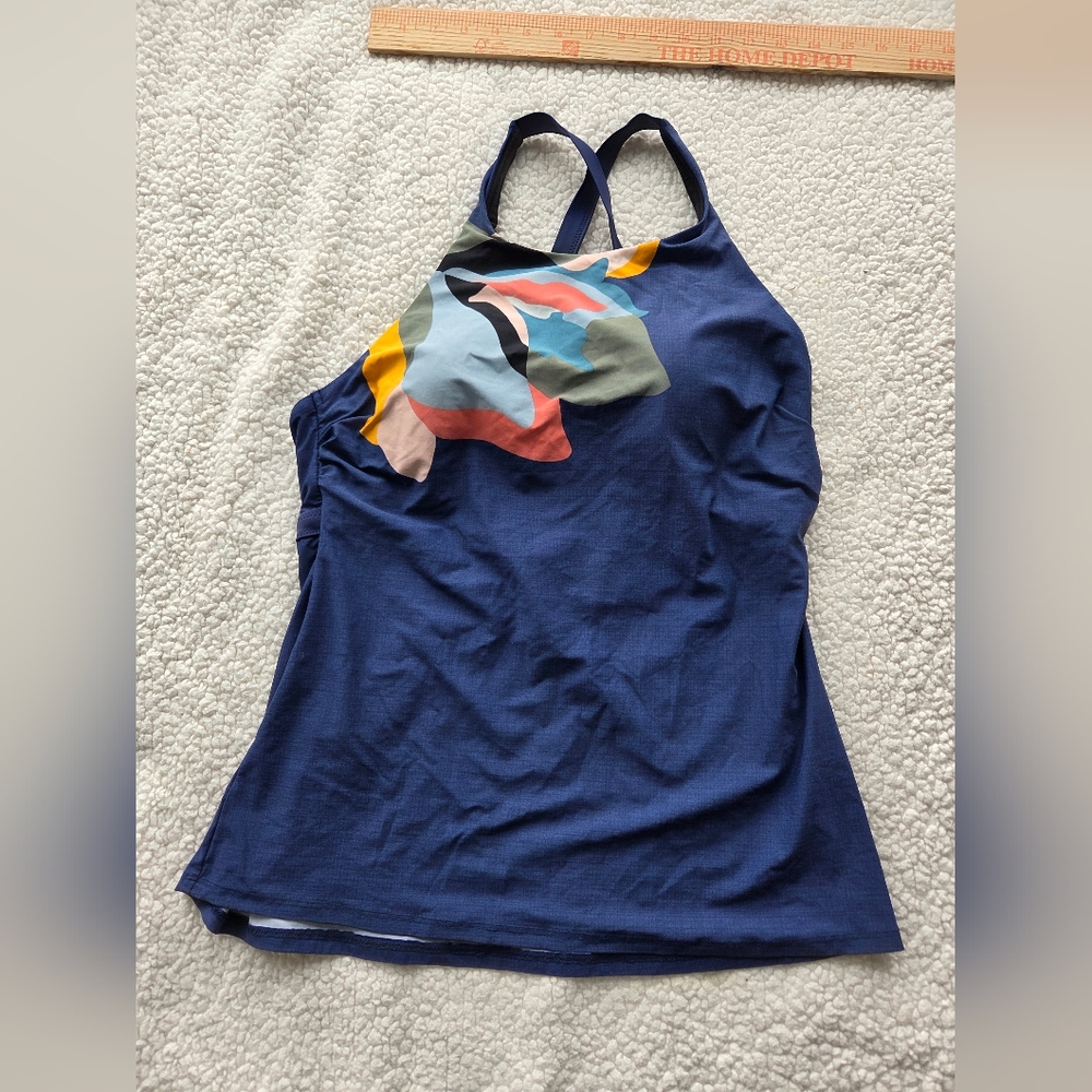 Title Nine Navy Racerback Tank with Colorblock Abstract Print